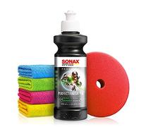 Autopolitur Set: Sonax Profiline PerfectFinish One-Step Glanzpolitur (250ml) - Politur zum 1-stufigen polieren von ausgeschliffenen Lackschäden - Auto polieren, Schleifpolitur, One Cut | 6-teilig