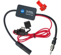 Autoradio Antennenverstärker 12V Auto DAB Antennensplitter FM Autoantenne Signalverstärker Booster mit Kleber und Roter Clip SMB auf DIN Adapter Stecker für Autoradios