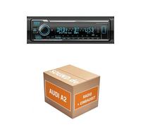 Autoradio Einbaupaket für Kenwood KMM BT508DAB kompatibel mit Audi A2 8Z Lenkradfernbedienung | Bluetooth Telefonieren DAB+