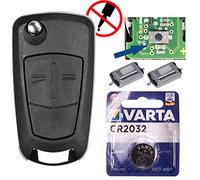 Autoschlüssel Funk Fernbedienung Austausch 2 Tasten Gehäuse + Mikrotaster + Rohling + Batterie kompatibel mit Opel