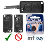 Autoschlüssel Funk Fernbedienung Austausch Gehäuse mit 2 Tasten + NE73 Rohling + Batterie kompatibel mit Peugeot Citroen