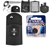 Autoschlüssel Funk Fernbedienung Austausch Gehäuse mit 2 Tasten + Rohling + Batterie kompatibel mit Mazda 5 CW 2 DE 3 BK 6 SW BT-50 CX-9 CX-7 A