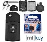 Autoschlüssel Funk Fernbedienung Austausch Gehäuse mit 2 Tasten + Rohling + Batterie kompatibel mit Mazda 5 CW 2 DE 3 BK 6 SW BT-50 CX-9 CX-7 A