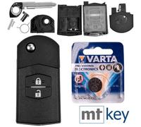 Autoschlüssel Funk Fernbedienung Austausch Gehäuse mit 2 Tasten + Rohling + Batterie kompatibel mit Mazda 5 CW 2 DE 3 BK 6 SW BT-50 CX-9 CX-7 B
