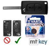Autoschlüssel Funk Fernbedienung Austausch Gehäuse mit 2 Tasten + VA2 Rohling + Batterie kompatibel mit Peugeot 407 Partner Citroen C2 C3 Picasso Be