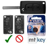 Autoschlüssel Funk Fernbedienung Austausch Gehäuse mit 2 Tasten + VA2 Rohling + Batterie kompatibel mit Peugeot 407 Partner Citroen C2 C3 Berlingo