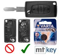 Autoschlüssel Funk Fernbedienung Austausch Gehäuse mit 3 Tasten + NE78 Rohling + Batterie kompatibel mit Peugeot 607