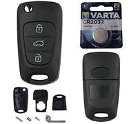 Autoschlüssel Funk Fernbedienung Austausch Gehäuse mit 3 Tasten + Rohling + Batterie kompatibel für Hyundai i20 PB i30 FD Elantra ix20 JC ix35 Veloster