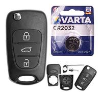 Autoschlüssel Funk Fernbedienung Austausch Gehäuse mit 3 Tasten + Rohling + Batterie kompatibel mit Hyundai i20 PB i30 FD Elantra ix20 JC ix35 Veloster