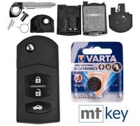 Autoschlüssel Funk Fernbedienung Austausch Gehäuse mit 3 Tasten + Rohling + Batterie kompatibel mit Mazda 2 DE 6 GH CX-7 ER MX-5 NC 3 BL 5 CR B