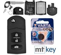 Autoschlüssel Funk Fernbedienung Austausch Gehäuse mit 3 Tasten + Rohling + Batterie kompatibel mit Mazda 2 DE 6 GH CX-7 ER MX-5 NC 3 BL 5 CR A