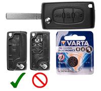 Autoschlüssel Funk Fernbedienung Austausch Gehäuse mit 3 Tasten + VA2 Rohling + Batterie kompatibel mit Citroen C6 I Peugeot 307 I