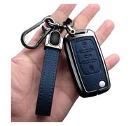 Autoschlüssel Gehäuse Für VW Polo Golf Passat Beetle Tiguan Sitz Leon Altea Für Skoda Octavia Legierung Stil Auto Schlüssel Fall Abdeckung Shell(C Blue 1)