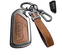 Autoschlüssel Hülle kompatibel mit VW Volkswagen Golf 8, ID3, ID4, GTI, GTE, Seat Leon MK4, Tarraco, Ateca, Skoda Octavia 3 Tasten Legierung Autoschlüssel Hülle mit Leder Schlüsselanhänger