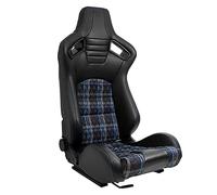 AutoStyle Sportsitze 'GT' - Schwarz Kunstleder + Stoff in Blau Karomuster + Blaue Naten - Doppelseitig Verstellbare Rückenlehne - inkl. Laufschienen