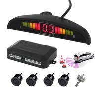 AUTOUTLET Einparkhilfe Auto Rückfahrwarner 12V mit 4 Sensoren, Schwarz | Universal Parksensoren hinten nachrüsten, 5M LCD Display-Kabel, 2,5m Sensorkabel, akustische Alarm,PDC Parkhilfe für Auto SUV