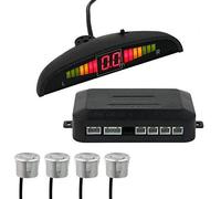 AUTOUTLET Einparkhilfe Auto Rückfahrwarner 12V mit 4 Sensoren, Silber | Universal Parksensoren hinten nachrüsten, 5M LCD Display-Kabel, 2,5m Sensorkabel, akustische Alarm,PDC Parkhilfe für Auto SUV