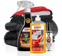 Autowäsche Set - SONAX: Autoshampoo Konzentrat, Felgenbeast Felgenreiniger - Detailmate: Trockentuch, Waschhandschuh - Nuke Guys Lufterfrischer Duftspray - Autoreinigungsset Aussen