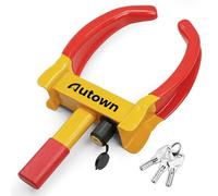 AUTOWN Parkkralle Radkralle mit Hochsicherheitsschloss & 3 Schlüsseln, Universelle Autokralle für Anhänger, Wohnmobil, Wohnwagen & PKW, Wetterfeste Reifenkralle für 18-30cm Reifenbreite (Gelb/Rot)
