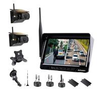 autozen 1080P Daul Magnetisch Rückfahrkamera Kabellos Solar mit 7" Monitor, 170° Weitwinkelobjektiv sorgt, 9600mAh Akku, Rückfahrkamera Funk für Wohnwagen LKW Auto Wohnmobil