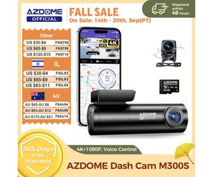 AZDOME M300S 4K Dashcam Vorne und Hinten, Eingebautes ADAS WiFi GPS Autokamera, Gratis 64GB Karte, Sprachsteuerung, Nachtsicht