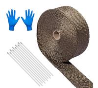 Basaltfaser Auspuffband, 5M Fiberglas Auspuffband, Auspuff Dichtband mit 10Pcs Edelstahl Kabelbinder und Handschuhe, Thermoband für Fächerkrümmer Auspuffanlagen, für Auto Fächerkrümmer, Titan Gold
