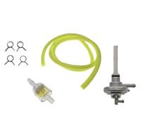 Benzinhahn + Benzinschlauch Gelb + Filter passend für Aprilia SR, Gilera Runner, Italjet Torpedo, MBK Nitro, Malaguti F12, Piaggio NRG, Vespa ET2, Yamaha Aerox BWS 50, Doppelte Membran 15 mm Anschluss