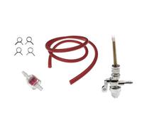 Benzinhahn M12x1 + Benzinschlauch Rot Set - Passend für Zündapp, Hercules, Kreidler, Sachs, Mofa, Moped, Mokick mit Klemmen und Filter