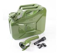 1x Benzinkanister Kraftstoffkanister Metall 10 Liter Oliv inkl. Ausgießer + H...