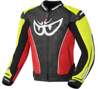 Berik Street Motorrad Lederjacke, schwarz/rot/gelb, Größe 52