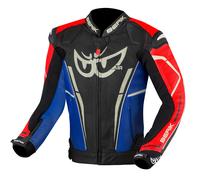 Berik Street Pro Evo Motorrad Lederjacke, schwarz-rot-blau, Größe 52 für Männer