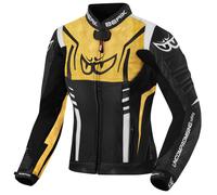 Berik Striper Damen Motorrad Lederjacke, schwarz-weiss-gold, Größe 38