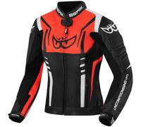 Berik Striper Damen Motorrad Lederjacke, schwarz-weiss-rot, Größe 38