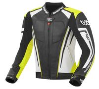 Berik Striper Evo Motorrad Lederjacke, schwarz-weiss-gelb, Größe 54 für Männer
