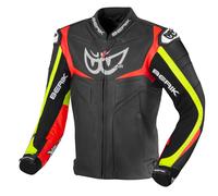 Berik Wild Chase Motorrad Lederjacke, schwarz/weiß/rot/gelb, Größe 48