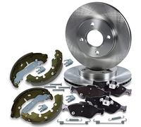 BESTPRICE Bremsenset inkl. Bremsscheiben vorne Ø 258 mm + Belüftet Bremsbeläge vorne und Bremsbacken hinten + Radbremszylinder