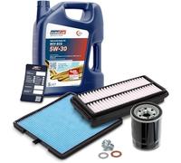 BESTPRICE Inspektionspaket Filterset mit 1x Ölfilter, 1x Luftfilter, 1x Innenraumfilter, 1x Ölablassschraube + Dichtring, 1x Motoröl 5W-30 EUROLUB WIV ECO SAE 5 l, KOMPATIBEL MIT - KIA PICANTO I (SA)