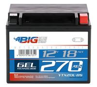 BIG Motorradbatterie 12V YTX20L-BS GEL 18Ah 270A/EN Outlander Motorrad-Starter-Batterie wiederaufladbar und wartungsfrei ersetzt 19Ah 20Ah