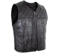 Biker Lederweste Herren Schwarz Echtleder Rindsleder Clubweste Kutte Camo Stepp