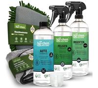 bio-chem Auto Reinigungsset Aussen Profi 5-teilig - für lackschonende Reinigung Aller KFZ-Oberflächen - Auto-Shampoo, Insektenentferner, Felgenreiniger, Flausch-Tuch & 2-in-1 Mikrofaser-Handschuh