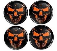 Biomar Labs 4 x 50mm Aufkleber 3D Silikon Schädel Orange Für Radkappen Nabenkappen Radnabendeckel Rad-Aufkleber Nabendeckel A 7450