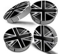 Biomar Labs® 4 x 60mm Kunststoff Nabenkappen Kappen UK Union Jack GB United Kingdom Flagge Fahne Silber Schwarz Felgendeckel Radkappen Radnabendeckel Nabendeckel Auto Tuning CS 17