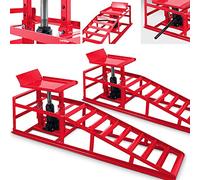 Bituxx - 2 Auto PKW Auffahrrampen mit Wagenheber Wartungsrampe Hebebühne 2000kg in Rot