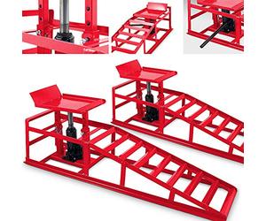 BITUXX® 2 Stück Auto PKW KFZ Auffahrrampen Set mit Wagenheber hydraulisch Höhenverstellbar Wartungsrampe Hebebühne Rampe Auffahrrampe Auffahrbock in Rot