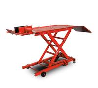 BITUXX Motorrad Scheren Hebebühne Motorradheber Motorradbühne Lift Hydraulisch mit Fußpumpe, 360 kg Belastbar, Werkstattbühne mit Radsicherung und Auffahrrampe Rot