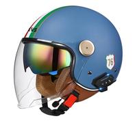 Bluetooth 3/4 Motorrad Jethelm Retro Offenem Motorradhelm Roller Halbhelme Mit Doppelvisier ECEDOT Zulassung Eingebaute Kopfhörer Und Mikrofon Scooter Halbschalenhelm U,XL:61-62CM