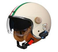 Bluetooth 3/4 Motorrad Jethelm Retro Offenem Motorradhelm Roller Halbhelme Mit Doppelvisier ECEDOT Zulassung Eingebaute Kopfhörer Und Mikrofon Scooter Halbschalenhelm V,L:59-60CM