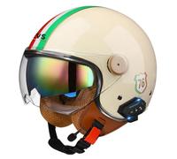 Bluetooth 3/4 Motorrad Jethelm Retro Offenem Motorradhelm Roller Halbhelme Mit Doppelvisier ECEDOT Zulassung Eingebaute Kopfhörer Und Mikrofon Scooter Halbschalenhelm D,M:57-58CM