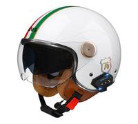 Bluetooth 3/4 Motorrad Jethelm Retro Offenem Motorradhelm Roller Halbhelme Mit Doppelvisier ECEDOT Zulassung Eingebaute Kopfhörer Und Mikrofon Scooter Halbschalenhelm Z,L:59-60CM
