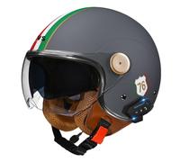Bluetooth 3/4 Motorrad Jethelm Retro Offenem Motorradhelm Roller Halbhelme Mit Doppelvisier ECEDOT Zulassung Eingebaute Kopfhörer Und Mikrofon Scooter Halbschalenhelm Z-4,XL:61-62CM